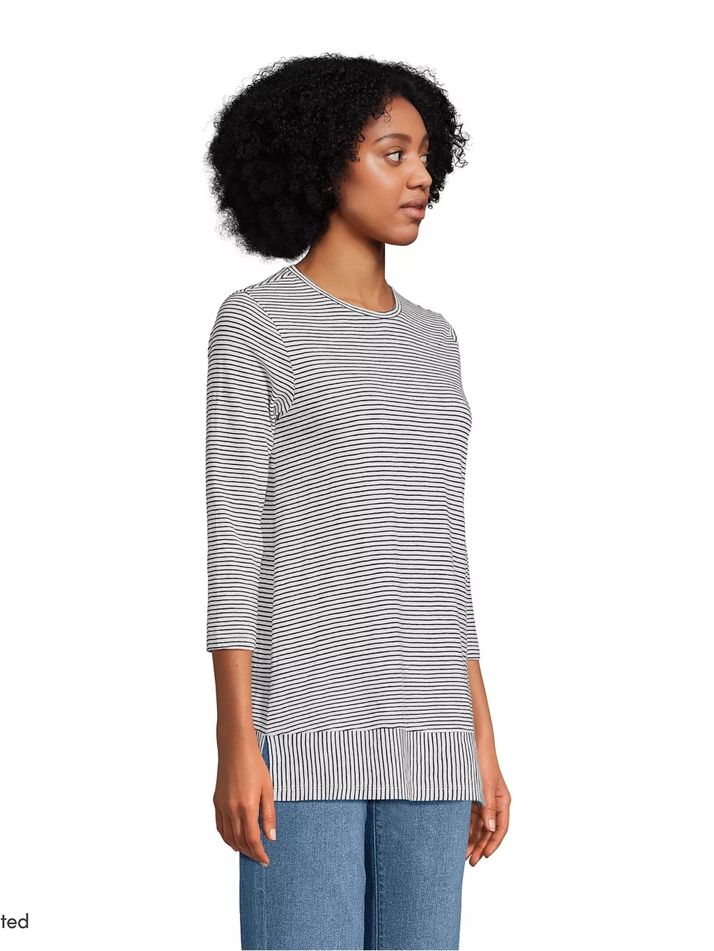 Lands' End Black/White Striped Knit Top 100% Cotton 3/4 sleeve. Women’s Size 1X